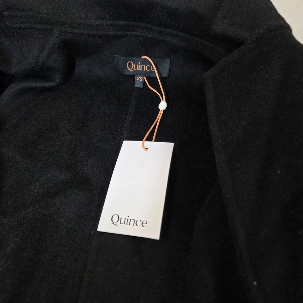 NWT QUINCE 100% Mongolian Cashmere Double-Faced Wrap Coat XS Black 5915 - Picture 5 of 11